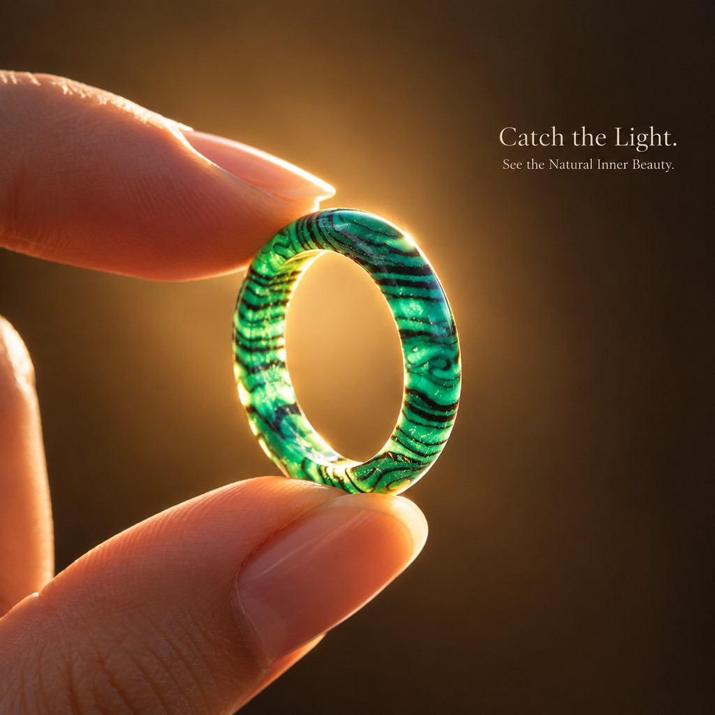 Women's Natural Malachite Stackable Ring, Elegant Minimalist